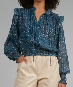 Elan women Fun Print Blouse in Sapphire Paisley