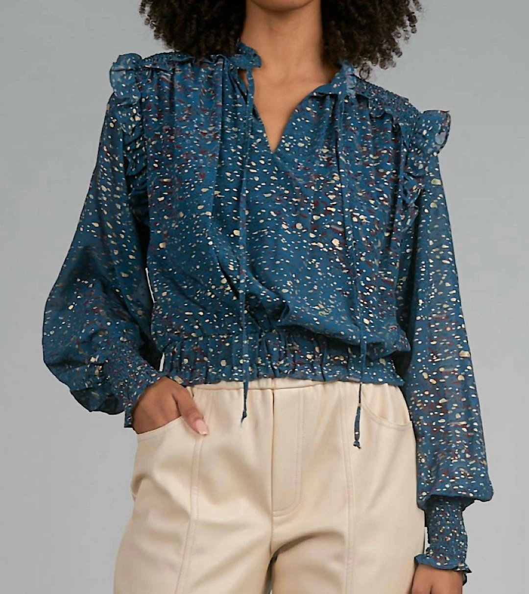 Elan women Fun Print Blouse in Sapphire Paisley 3 Elan women Fun Print Blouse in Sapphire Paisley