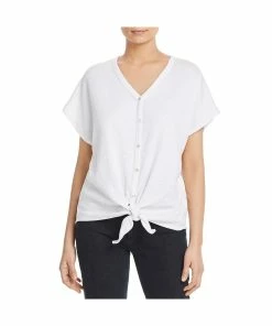 Elan Womens Tie Front V-Neck Button-Down Top