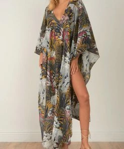 Elan women Safari Maxi Kaftan Cover Up In Olive