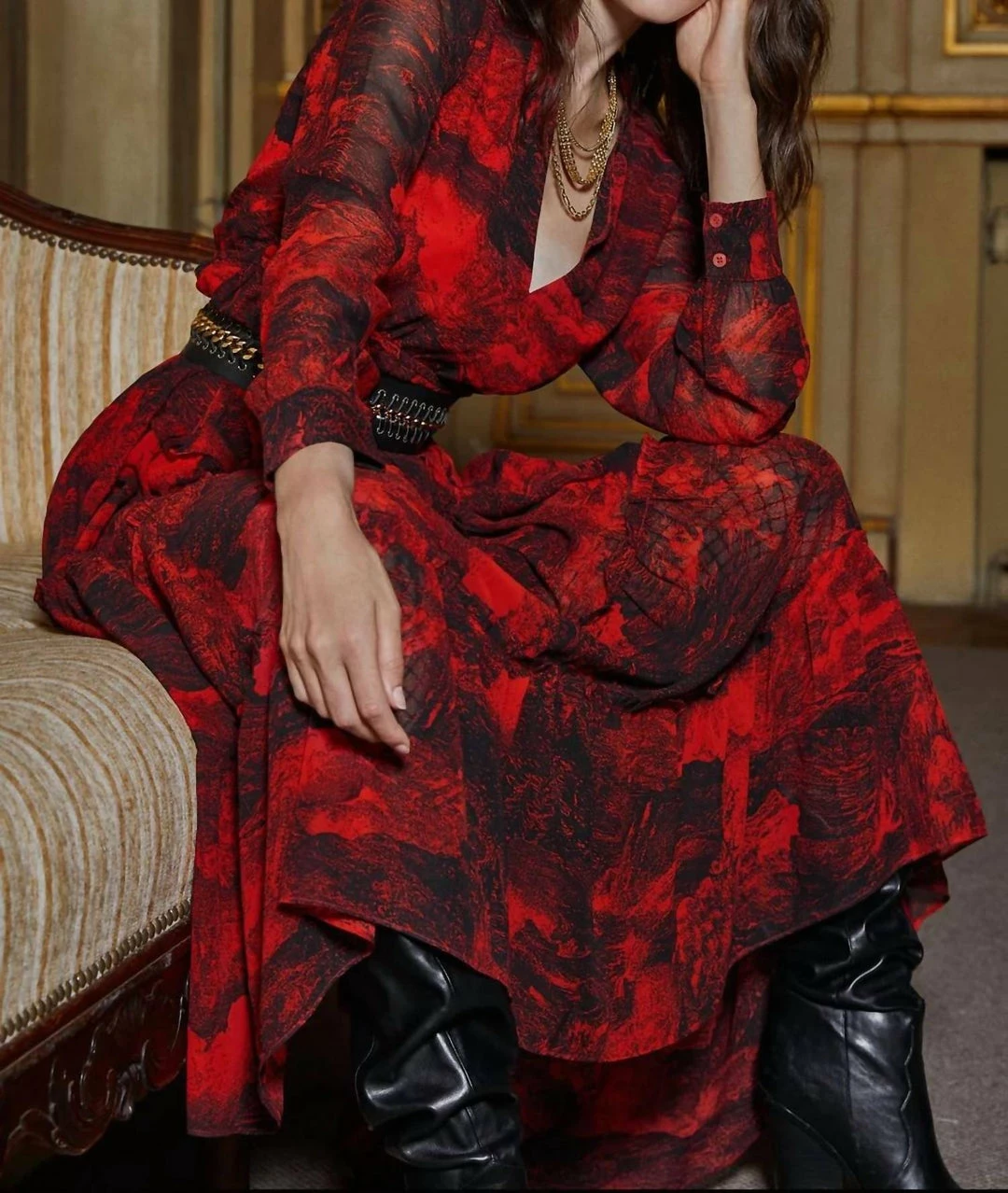 Elan women Toile Print Maxi Dress in Red/Black 3 Elan women Toile Print Maxi Dress in Red/Black