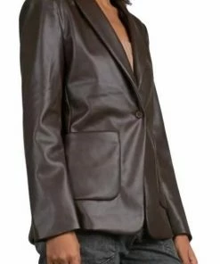 Elan women Faux Leather Blazer in Chocolate