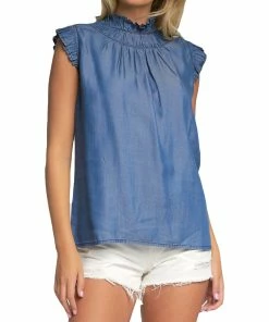 Elan Womens Ruffled Sleeveless Blouse