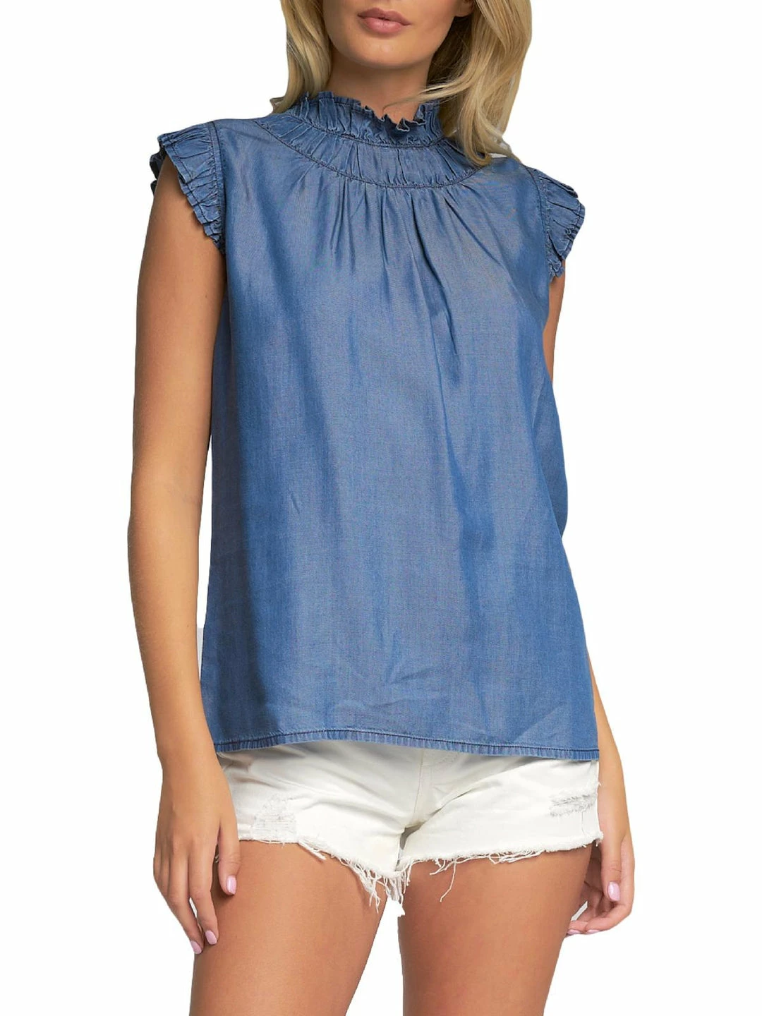 Elan Womens Ruffled Sleeveless Blouse 3 Elan Womens Ruffled Sleeveless Blouse