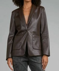 Elan women Kiki Faux Leather Blazer in Mocha