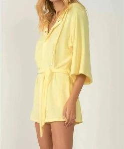 Elan women Romper With Hoodie in Yellow