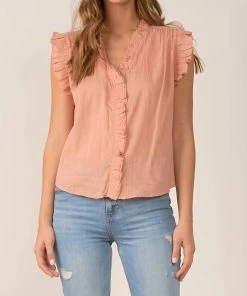 Elan women Missy Ruffle Top in Dusty Rose