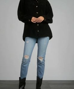 Elan women Jameson Corduroy Shacket in Black