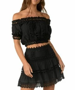 Elan Womens Casual Crop Off the Shoulder