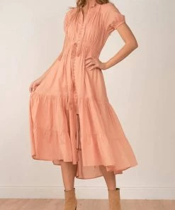 Elan women SHORT SLEEVE BUTTON UP MAXI DRESS in Dusty Rose