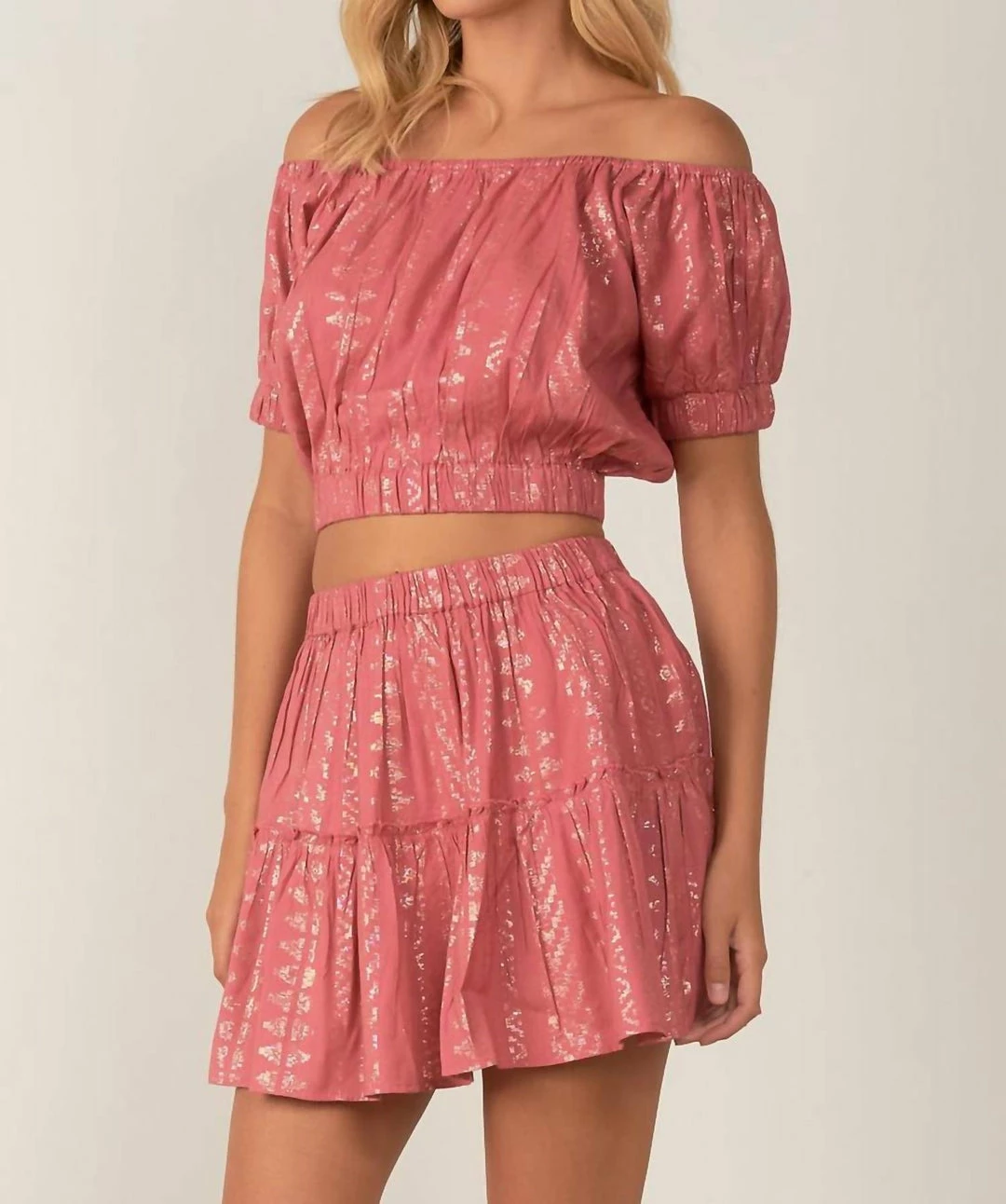 Elan women Off Shoulder Arrow Print Top in Rose Gold 4 Elan women Off Shoulder Arrow Print Top in Rose Gold - Image 2