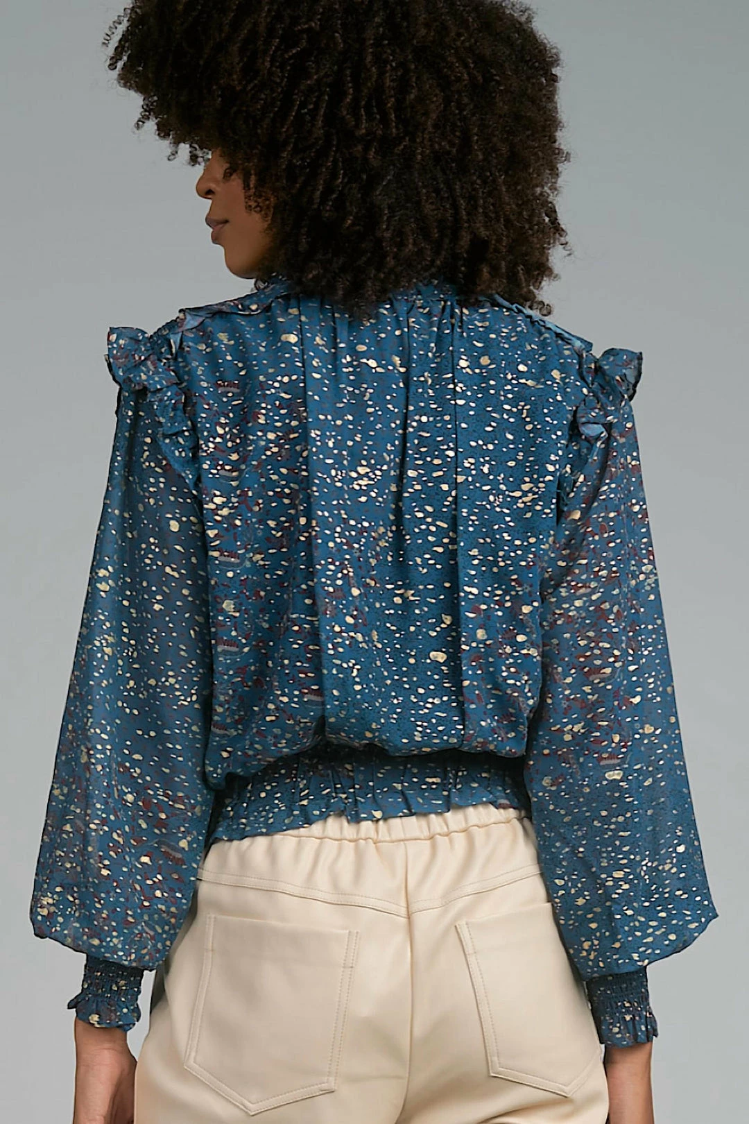 Elan women Fun Print Blouse in Sapphire Paisley 5 Elan women Fun Print Blouse in Sapphire Paisley - Image 3