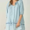 Elan women Sienna Ruffle Mini Dress in Blue Wash
