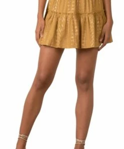 Elan women Elastic Waist Tiered Skirt in Gold Arrow Print