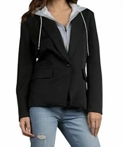 Elan women Blazer W/ Zip Front Hoodie in Black/Grey