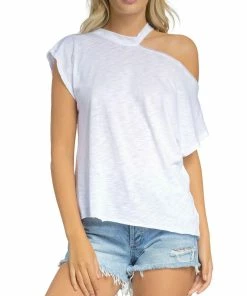 Elan Womens Distressed Cod Shoulder Top